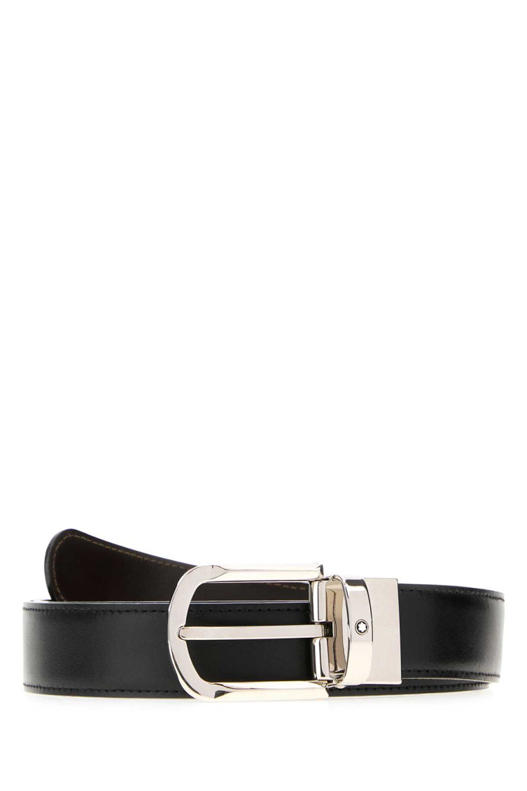 Montblanc Adjustable Reversible Leather Belt With Metal Buckle In Black