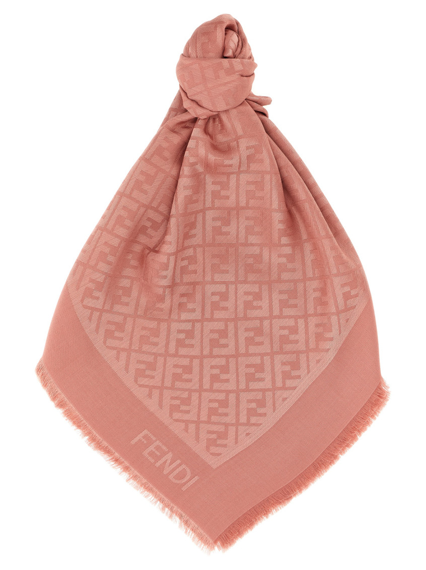 Fendi Ff Shawl Fringed Edges In Neutral