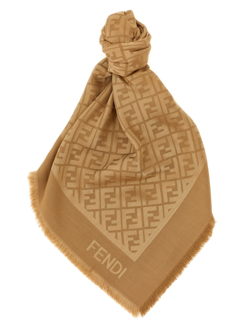 Fendi Ff Jacquard Pattern Silk-wool Blend Shawl In Brown
