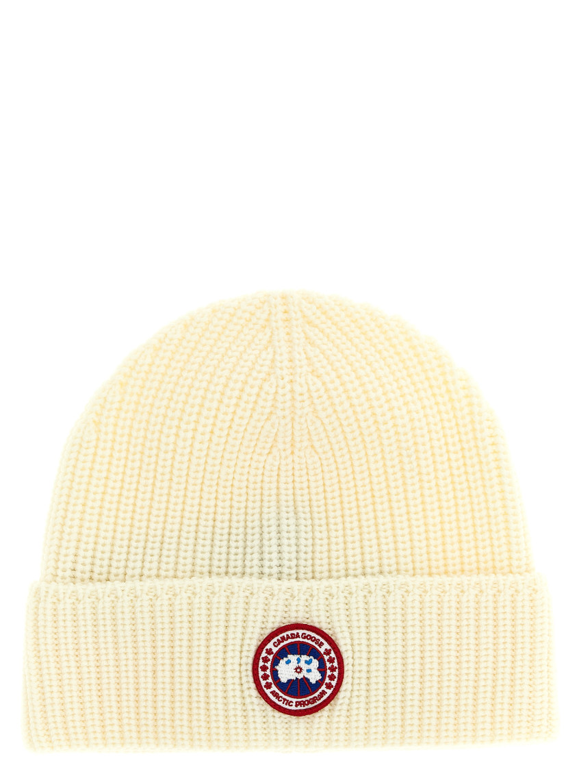 Canada Goose White Logo Beanie Hat In Yellow