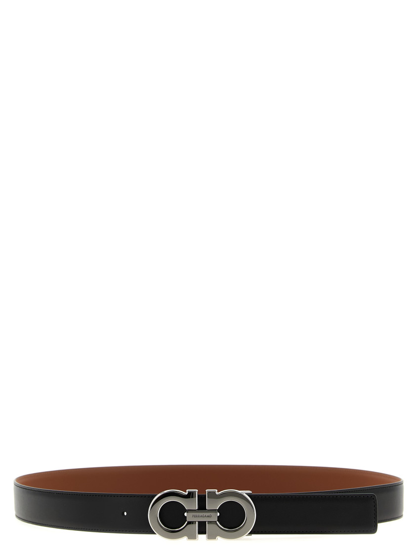 Ferragamo Black Gancini Reversible Belt In Black