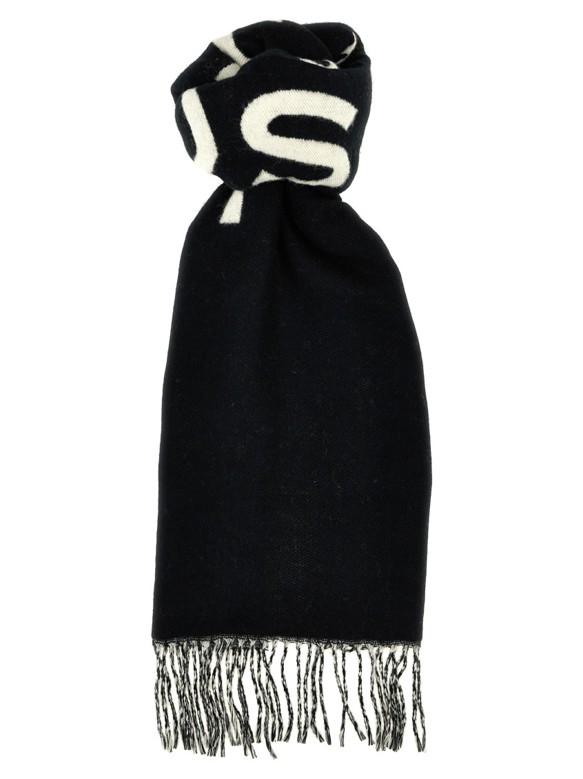 Marc Jacobs Logo-jacquard Fringed Scarf In Black