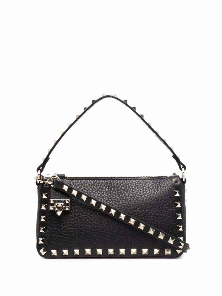 Valentino Rockstud Small Black Grainy Leather Crossbody Bag In Black