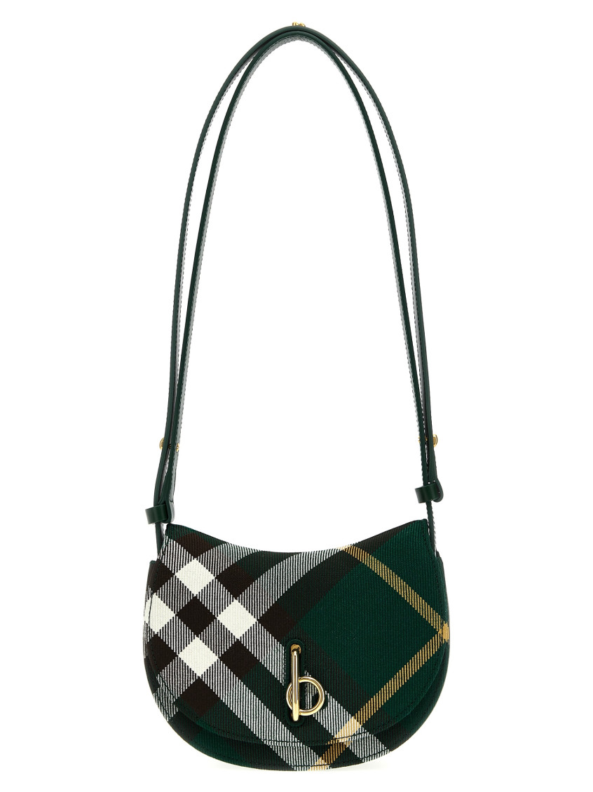 Burberry Wool Blend Shoulder Bag With Check Motif In Green