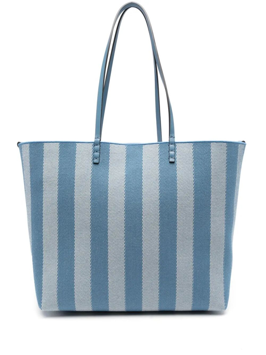 Fendi Women Embroidered Jacquard Large Roll Shopping Bag In Blue