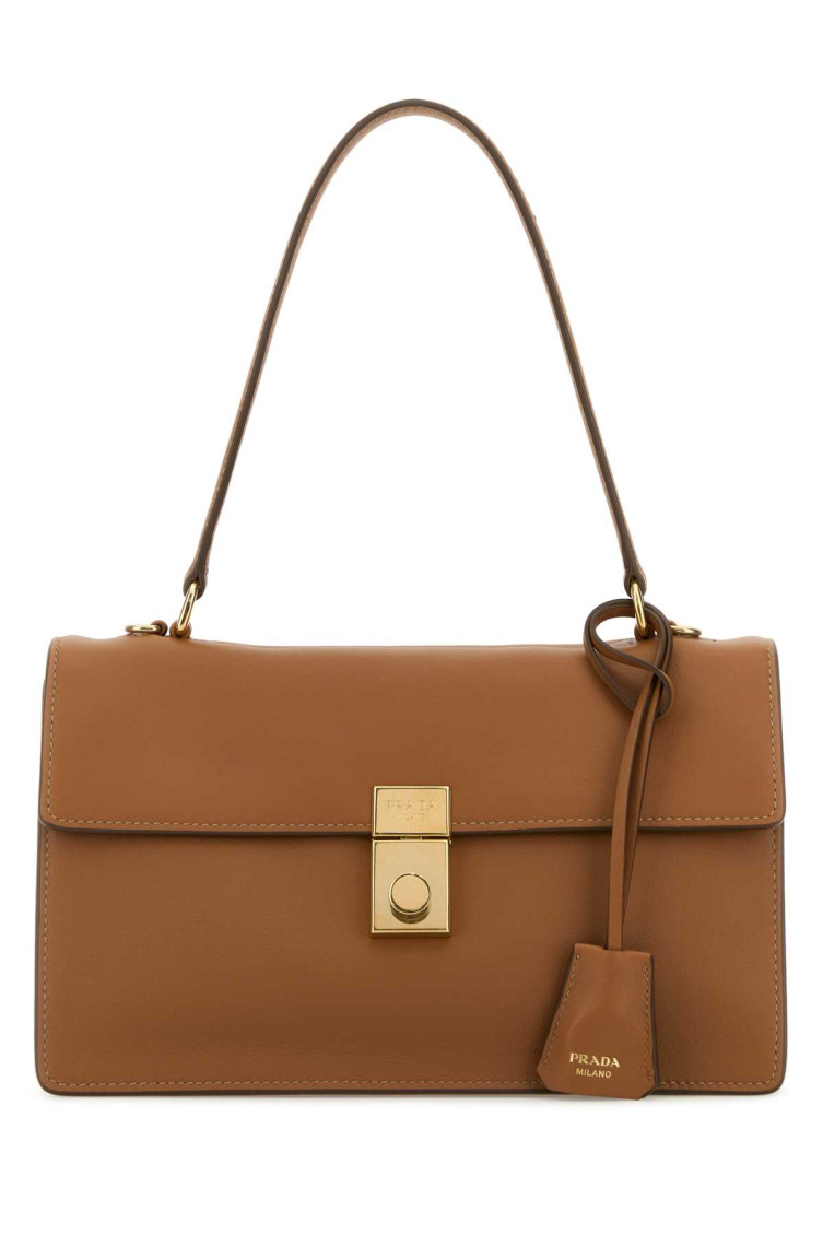 Prada Top Handle Shoulder Bag With Gold-tone Hardware In Brown