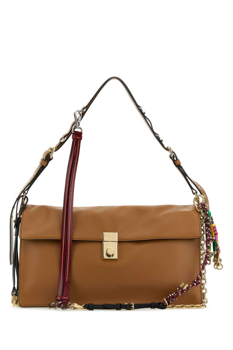 Prada Soft Sound Large Caramel Bag With Charms In Brown
