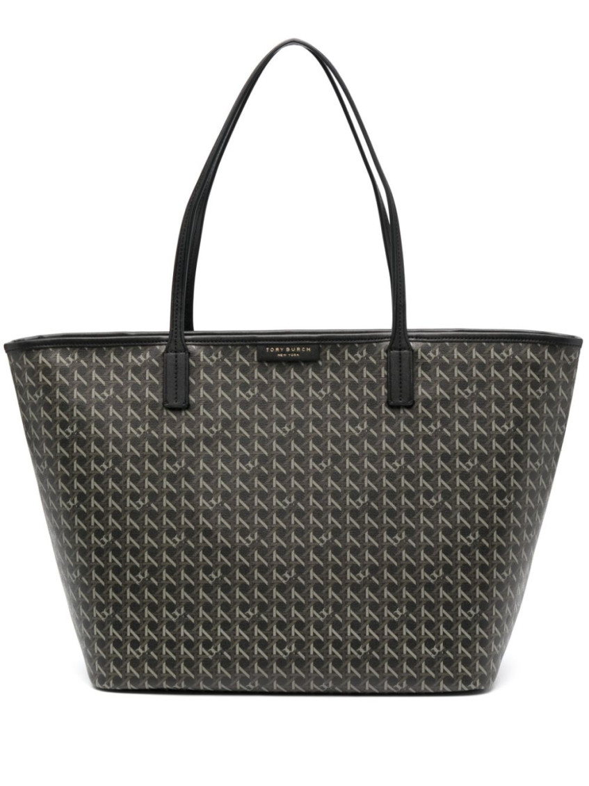 Tory Burch Ever Ready Black Tote Bag With Logo Patch On The Front And All-over Double T Motif In Cotton Woman In Black