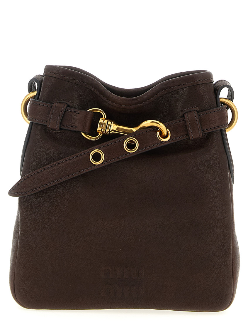 Miu Miu Dark Brown Logo Bucket Bag In Brown
