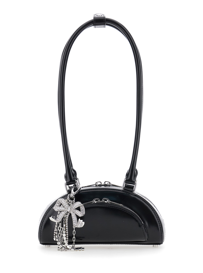 Self-portrait Women Black Leather Mini Shoulder Bag With Charm In Multi