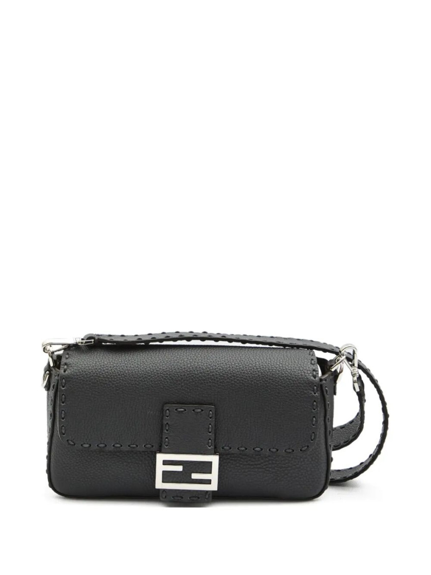 Fendi Baguette Macro-stitch Messenger Bag In Black