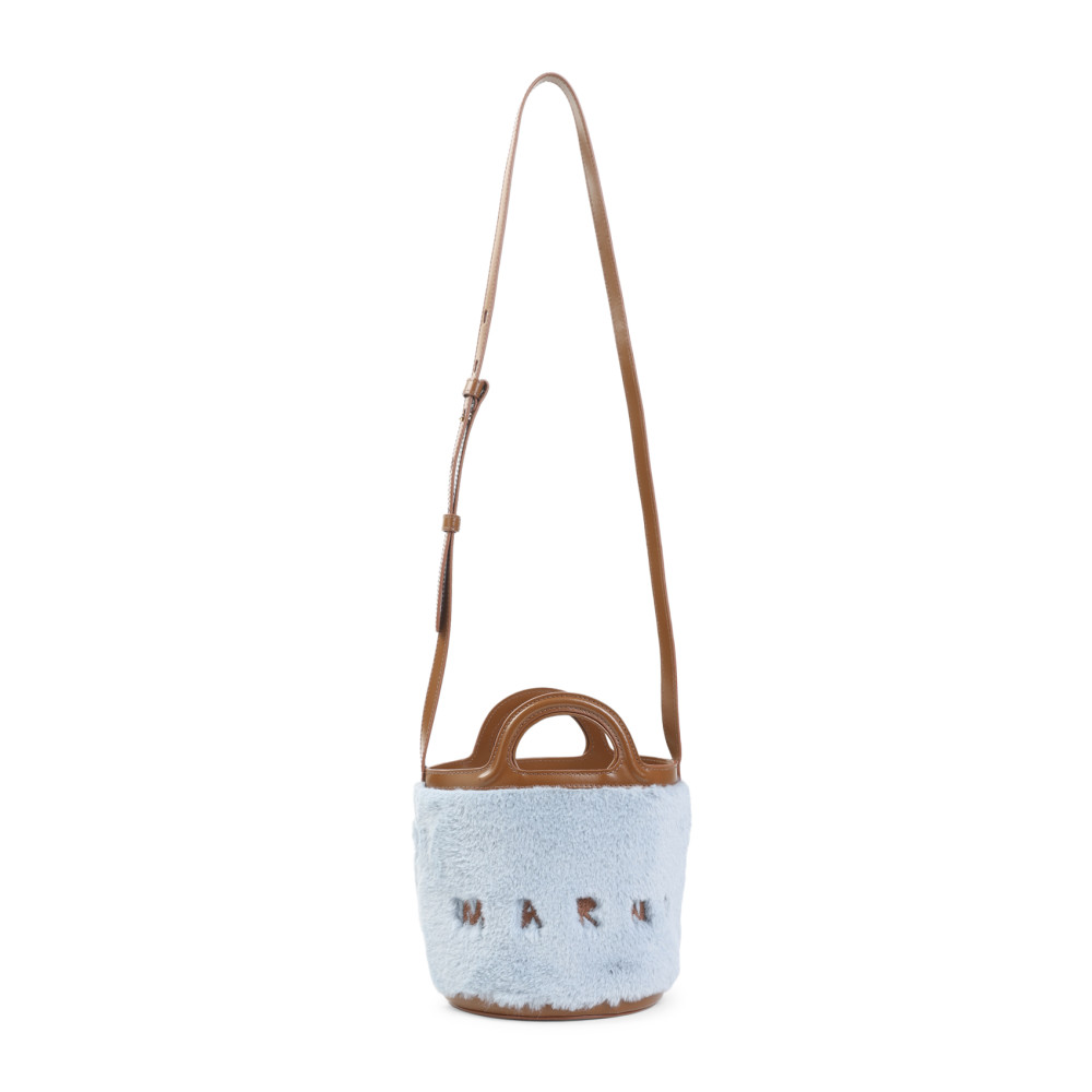 Marni Tropicalia Bucket Handbag In Light Blue Faux Fur In Blue