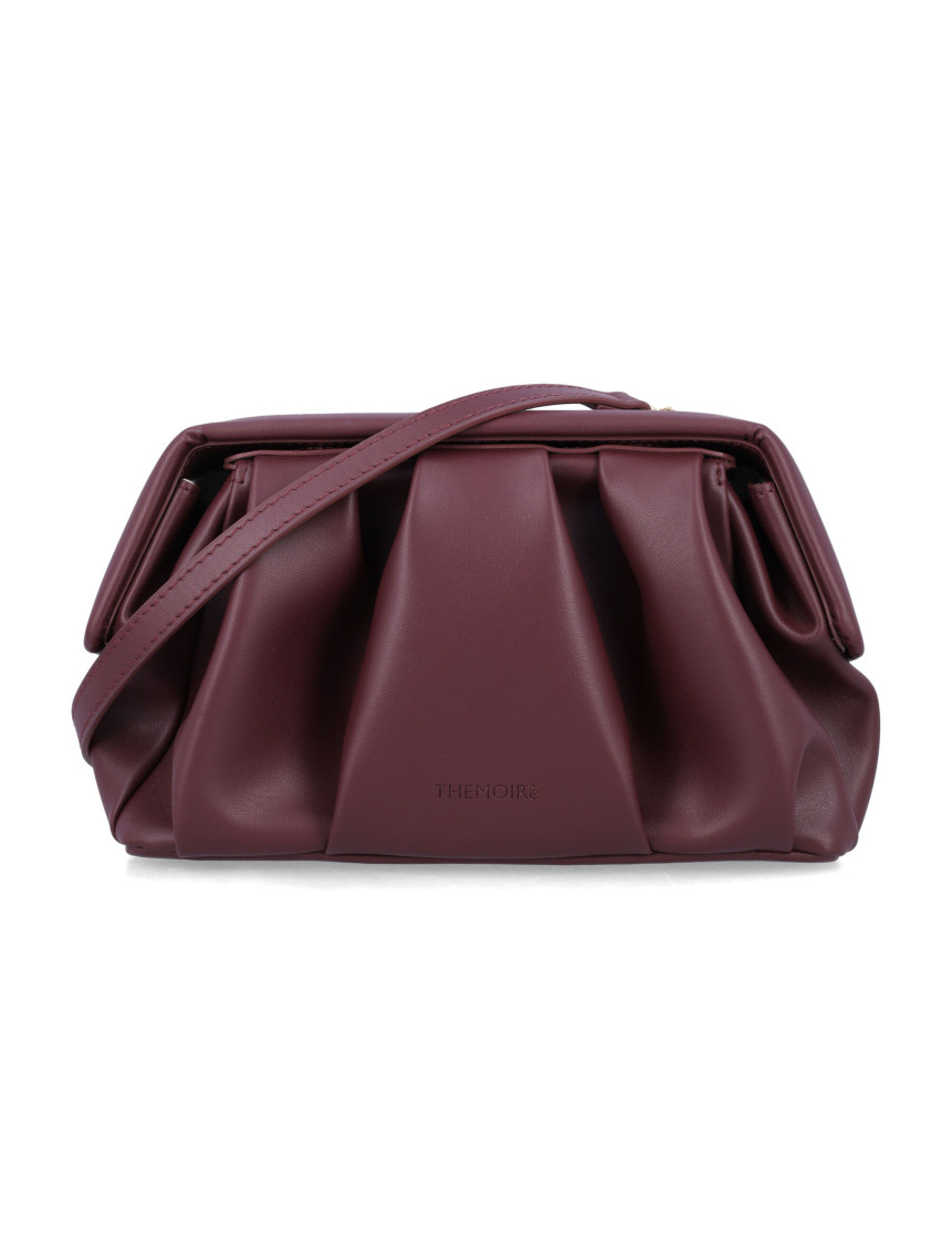 Themoirè Pleated Shoulder Strap Structured Clutch Bag In Burgundy