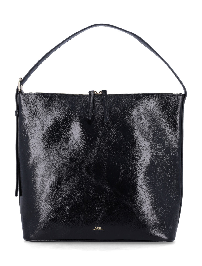 Apc A.p.c. Spacious Black Leather Vera Maxi Bag In Black