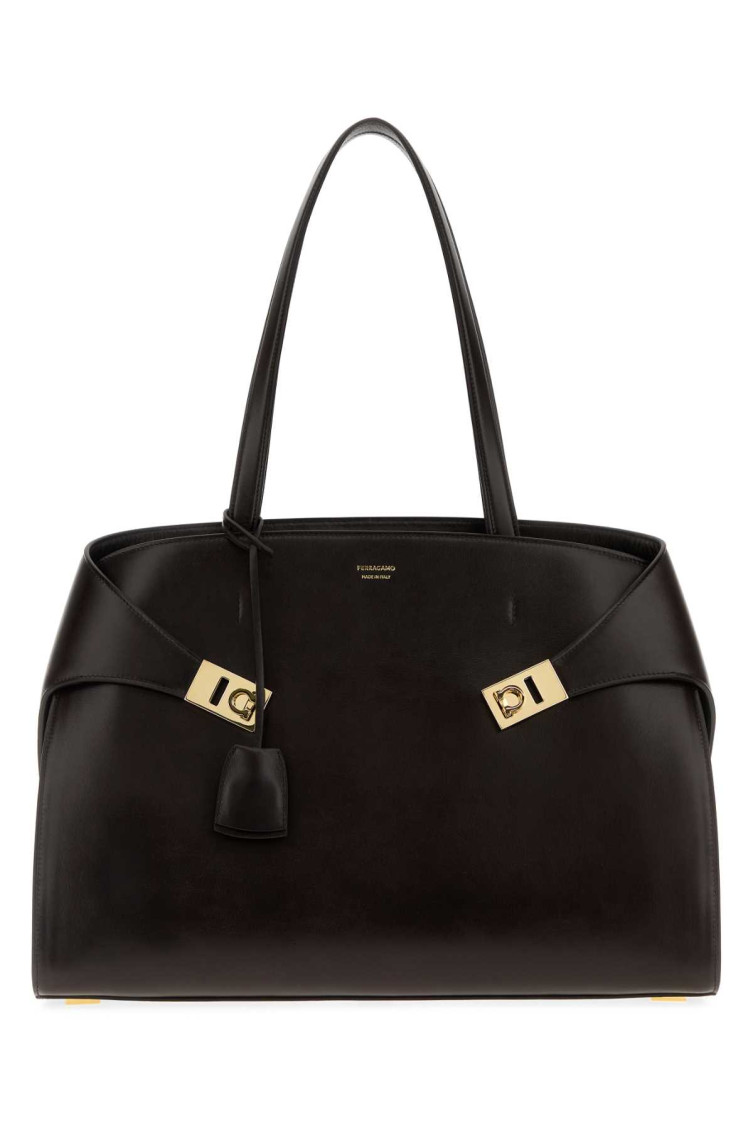 Ferragamo Dark Brown Hug Shopping Bag In Brown
