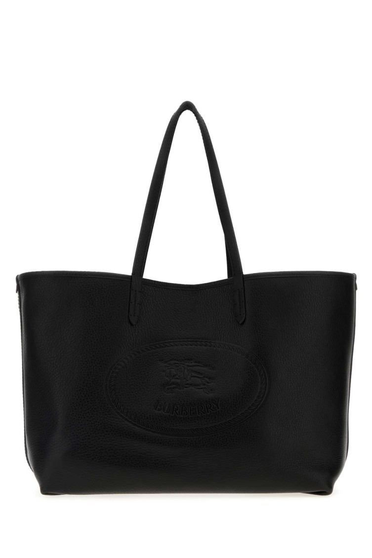 Burberry Medium Highlands Leather Shopping Shoulder Bag In Black