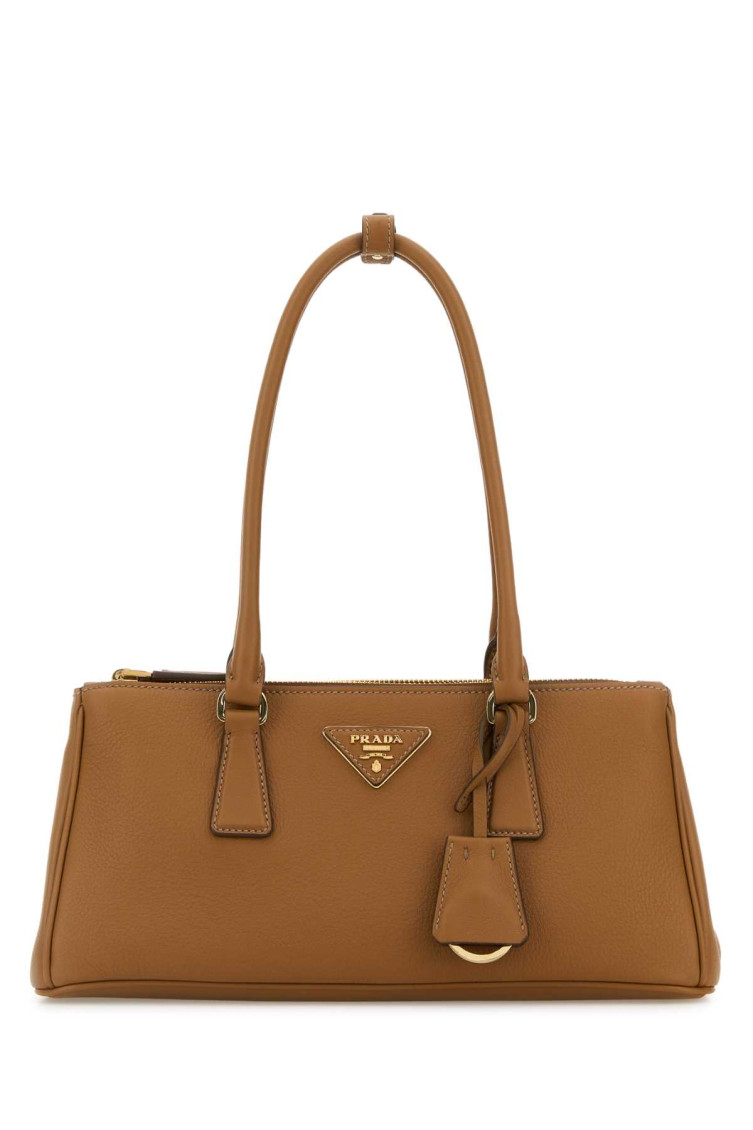 Prada Leather Shoulder Bag Featuring Double Handles In Brown