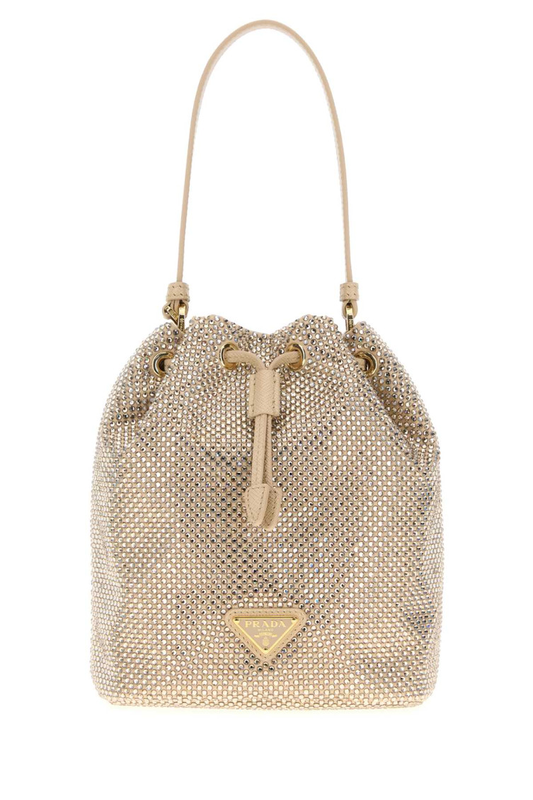 Prada Golden Crystal Bucket Bag In Gold