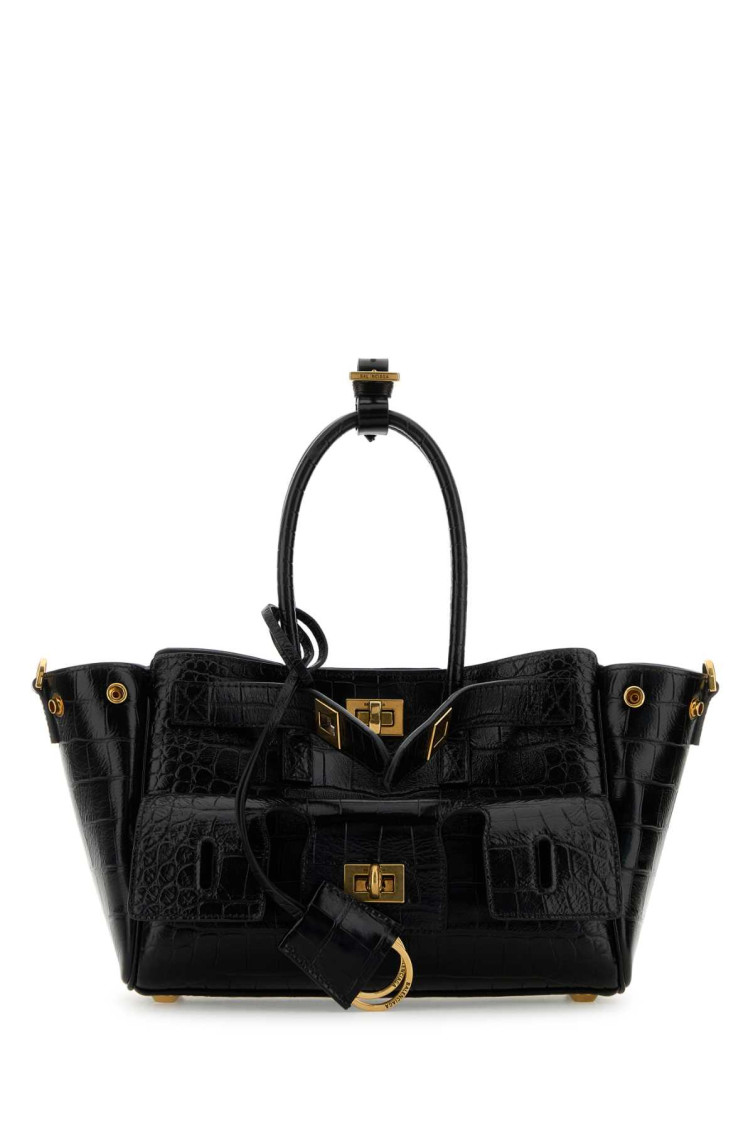 Balenciaga Crocodile-effect Top-handle Shoulder Bag In Black