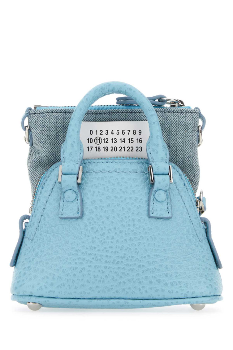 Maison Margiela Light Blue Leather And Fabric 5ac Classique Baby Handbag In Light Blue