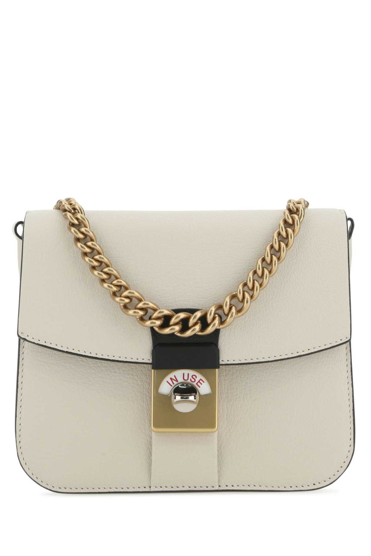 Maison Margiela Two-tone Leather And Cotton New Lock Square Handbag In White