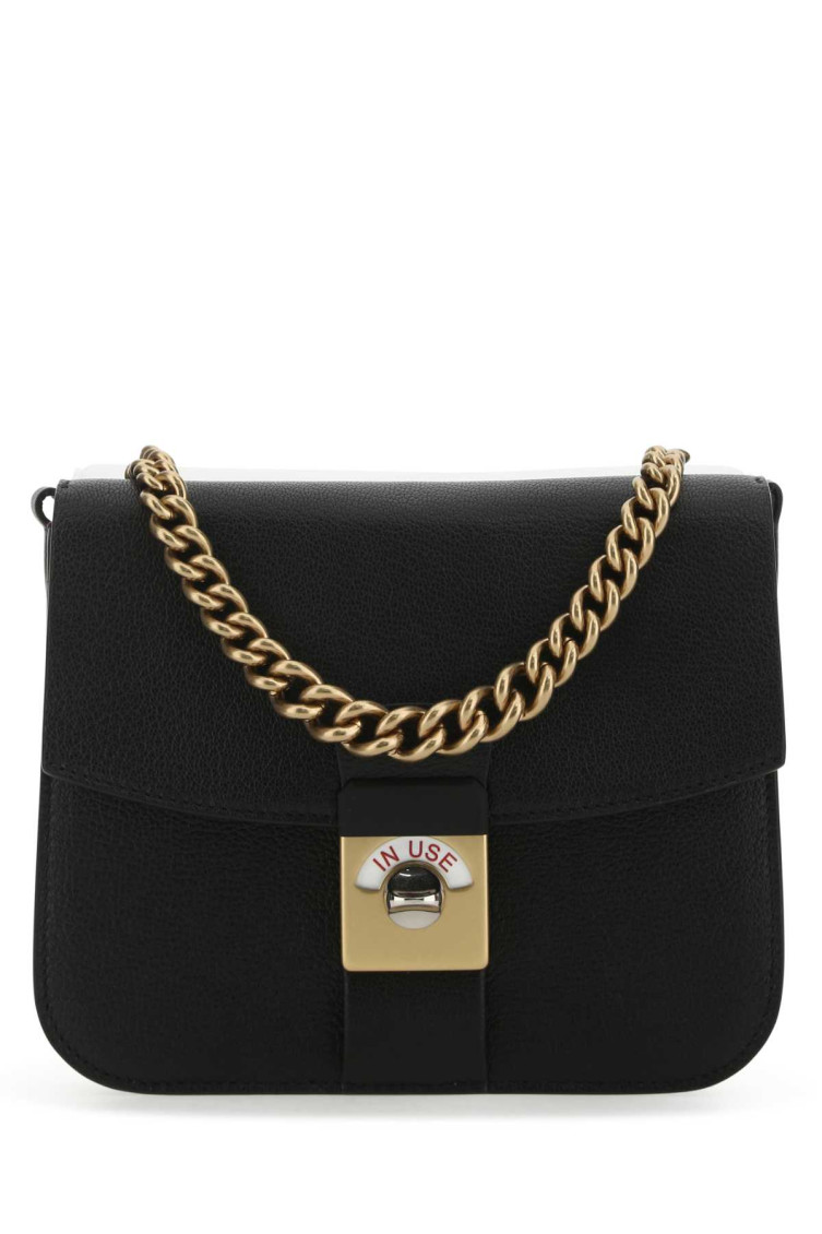 Maison Margiela Two-tone Leather And Cotton New Lock Square Handbag In Black