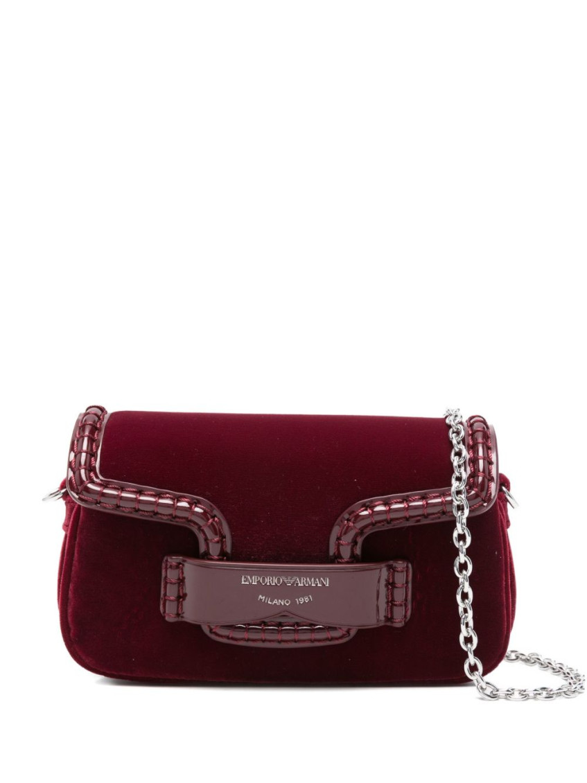 Emporio Armani Red Logo Small Shoulder Bag In Burgundy