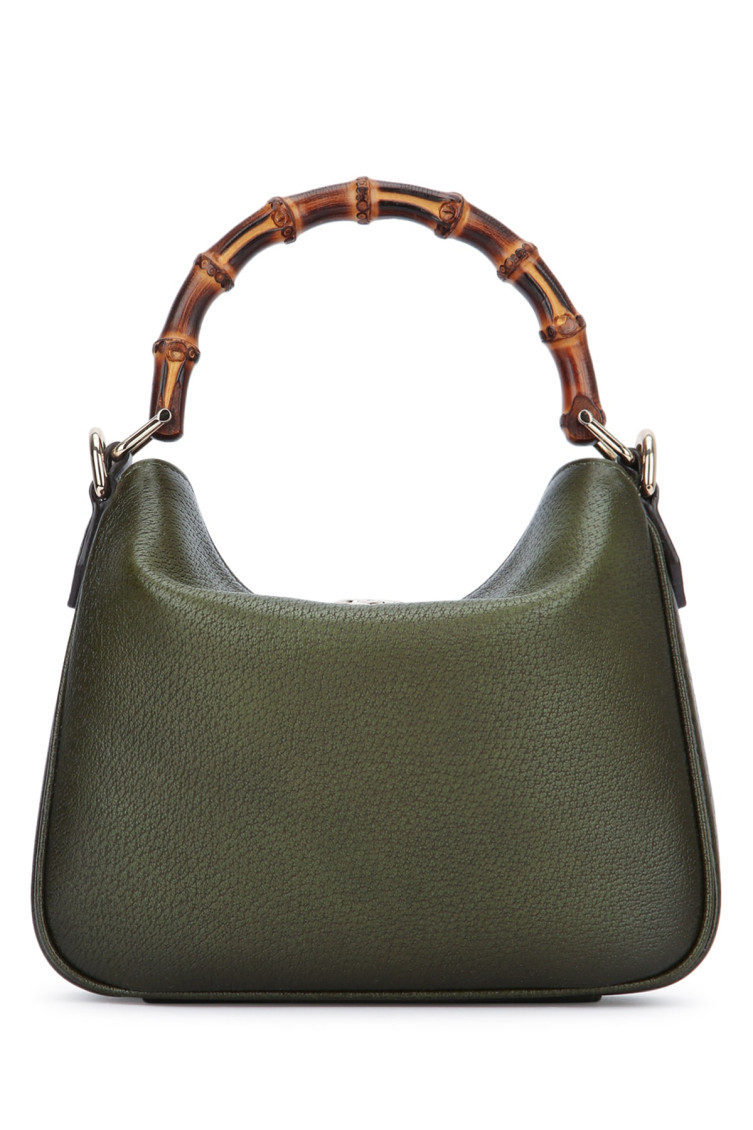 Gucci Bamboo Handle Cross-body Bag With Curved Design In Green