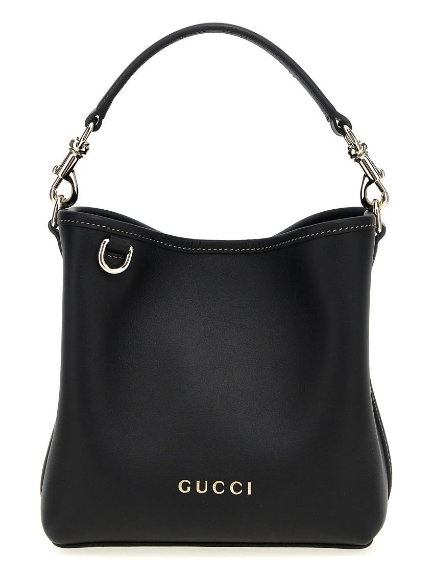Gucci Borsa A Secchiello Gg Emblem In Pelle Nera Donna In Black