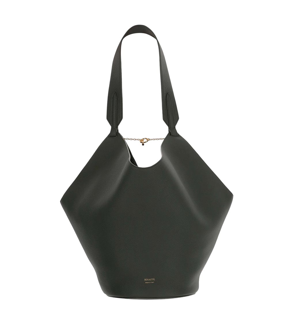 Khaite Womens Bottle Green Lotus Small Leather Tote Bag In Green