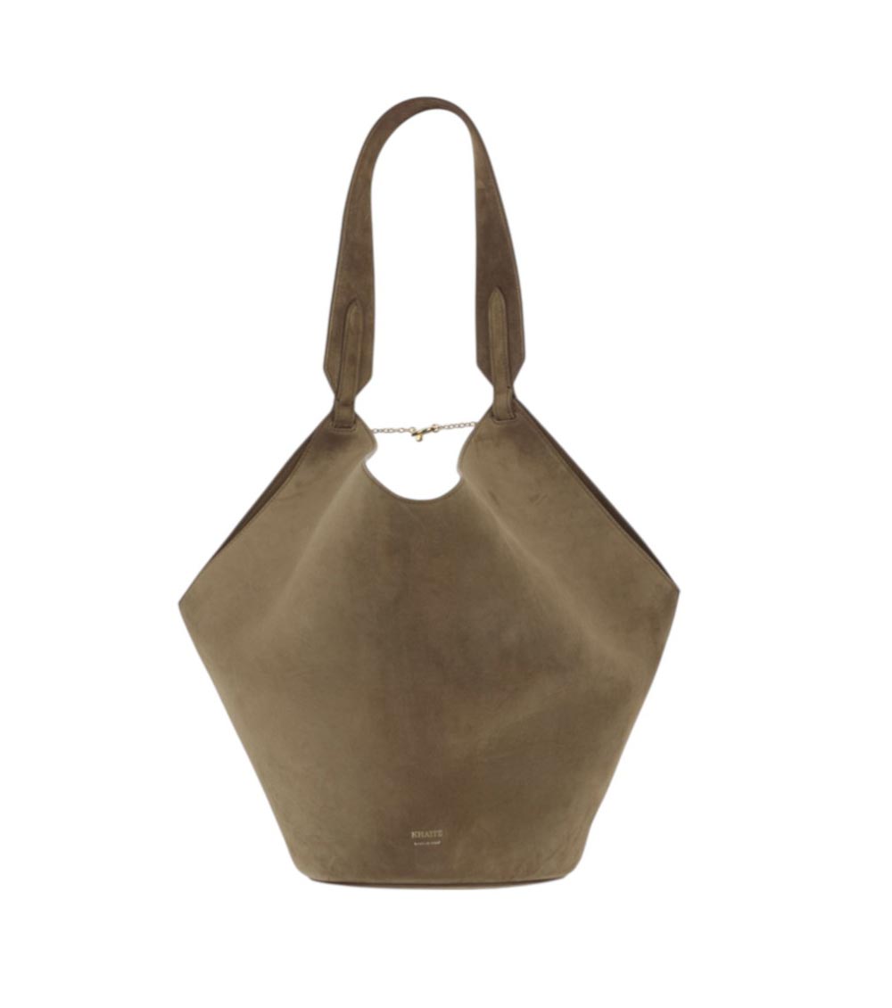 Khaite Small Lotus Tote In Mud Suede