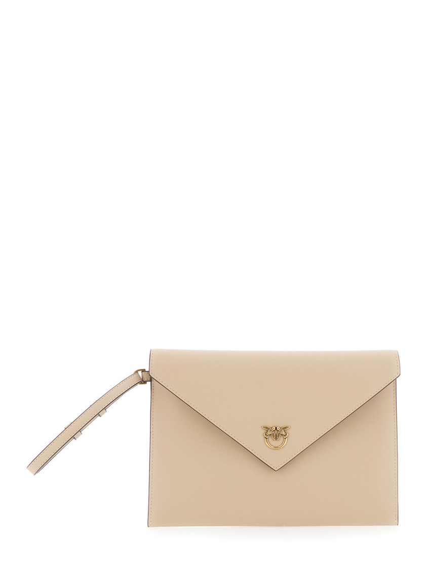 Pinko Leather Clutch Bag In Neutral