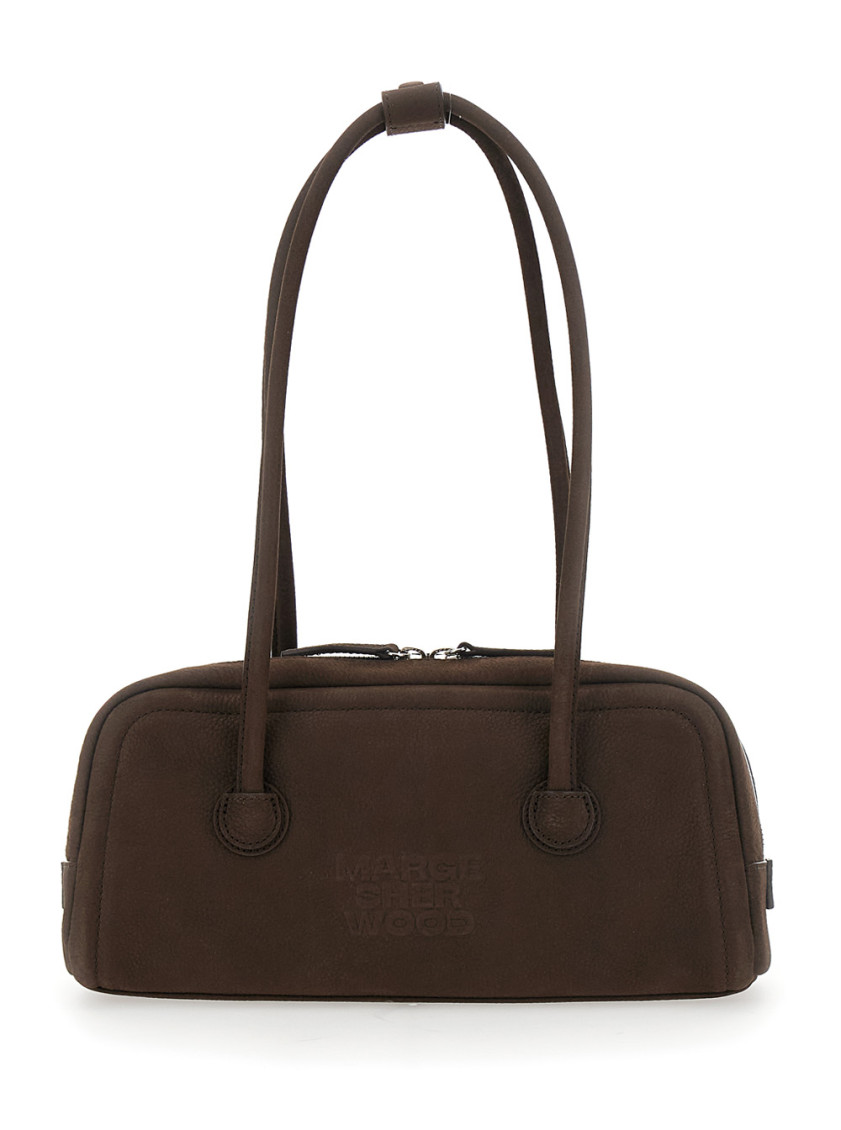 Margesherwood Boston Grey Shoulder Bag With Embossed Logo Lettering On The Front In Leather Woman In Brown