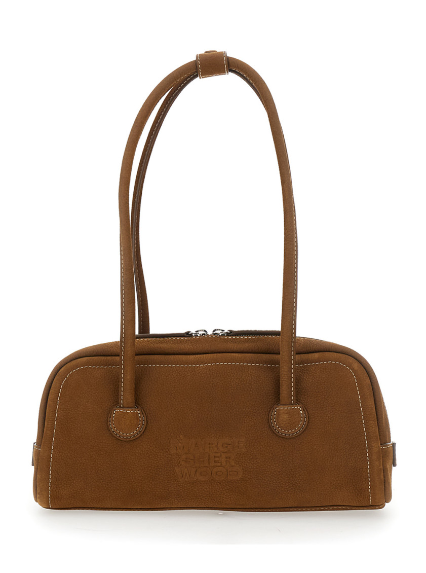 Margesherwood Boston Brown Shoulder Bag With Embossed Logo Lettering On The Front In Leather Woman In Brown