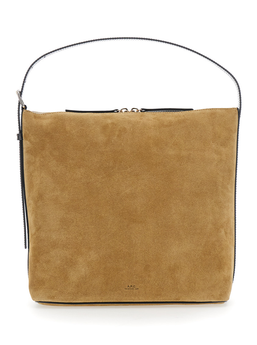 Apc Vera Beige Shoulder Bag With Top Handle And Zip Closure In Suede Woman In Sand