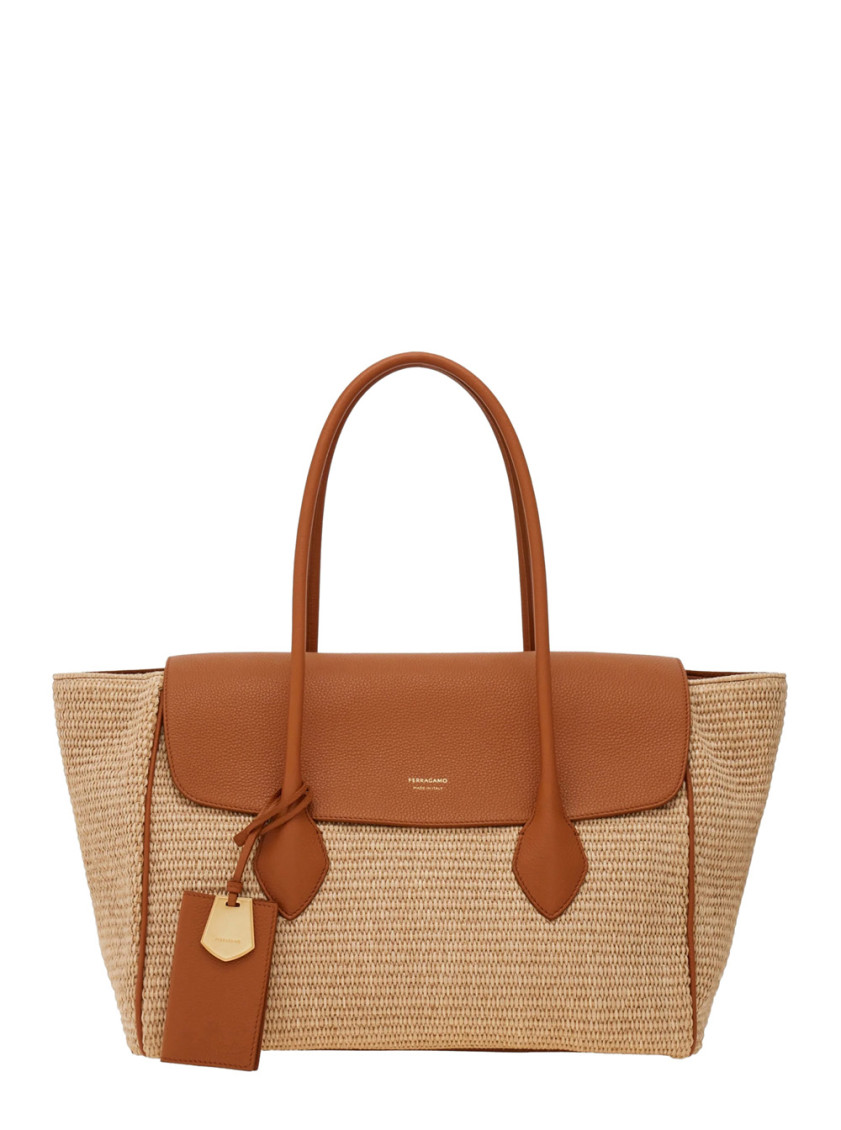 Ferragamo Natural East-west Large Tote In Brown
