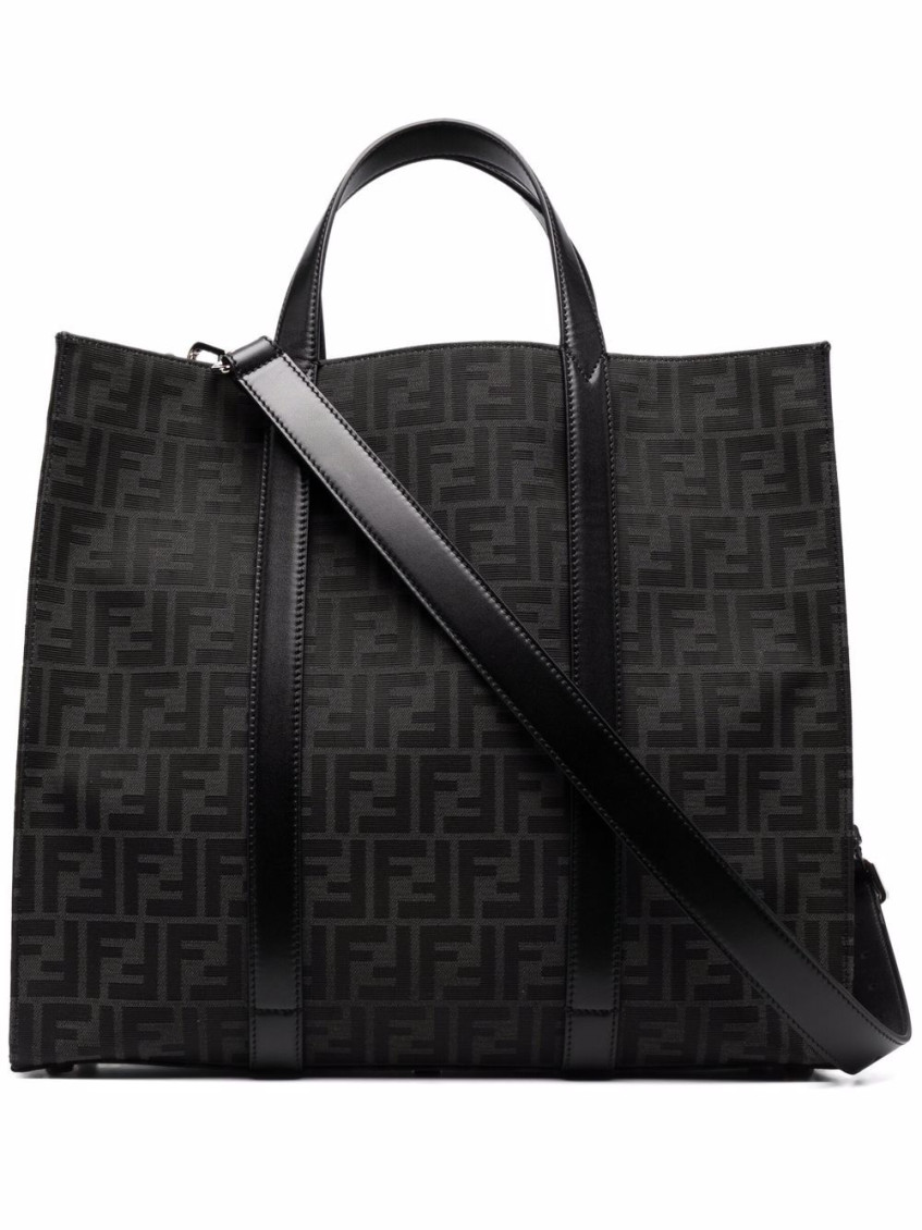 Fendi Structured Monogram Tote Bag With Detachable Strap In Black