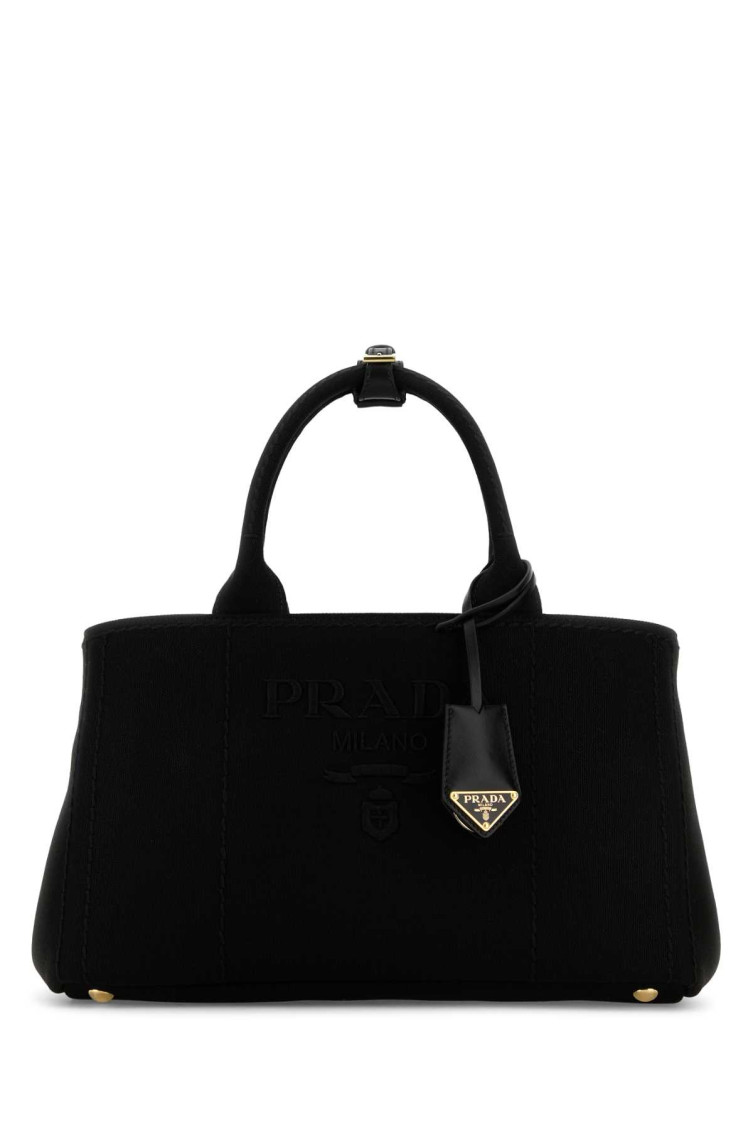 Prada Black Canvas Shopping Bag In Black