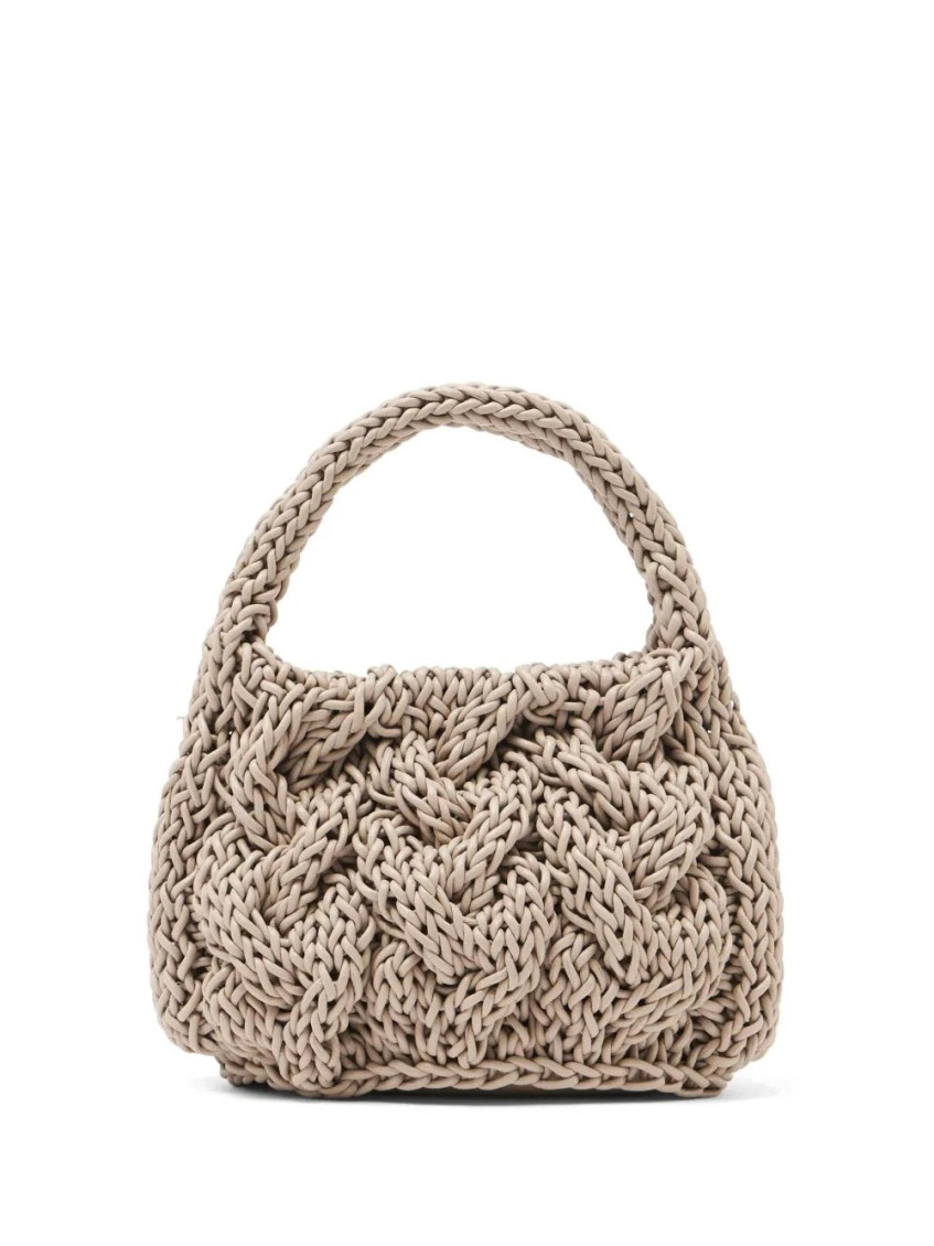 Jw Anderson Beige Small Cable-knit Bag In Brown