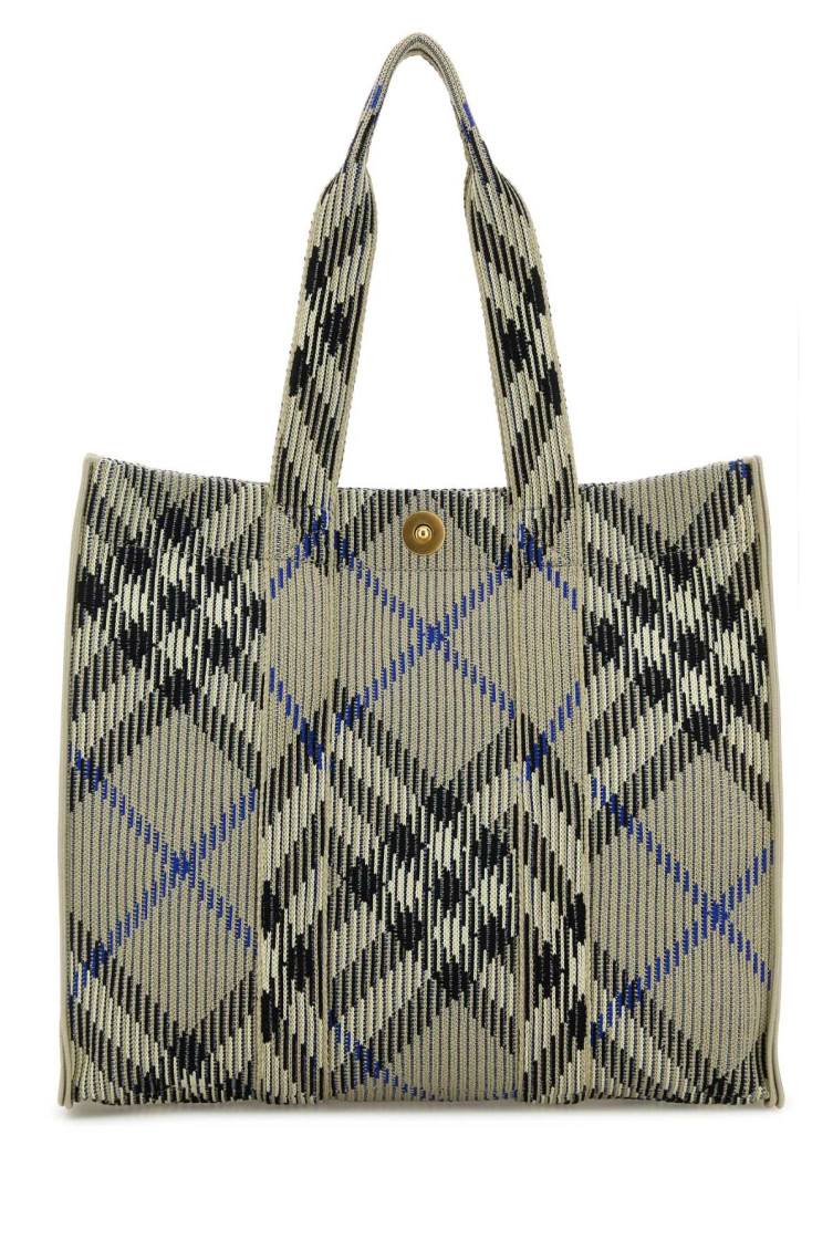 Burberry Check Medium Knitted Tote Bag In Beige