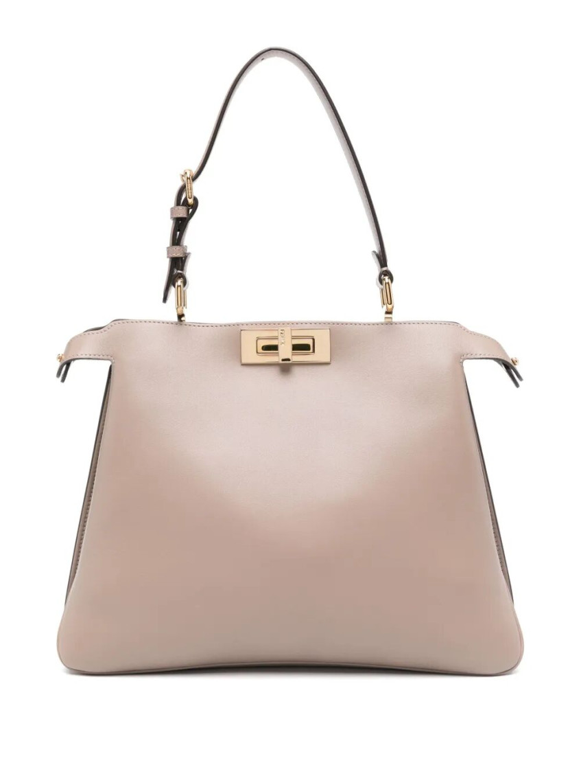 Shop Fendi Taupe Peekaboo Medium Shoulder Bag