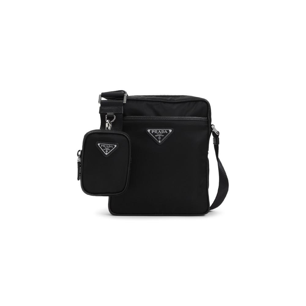Prada Re-nylon And Leather Shoulder Bag In Black