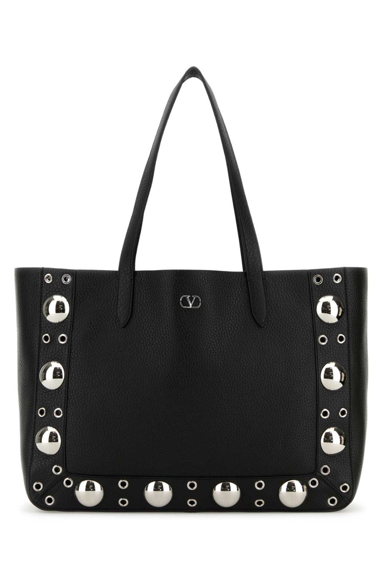 Valentino Nellcôte Medium Shopping Bag In Garnet Calfskin In Black