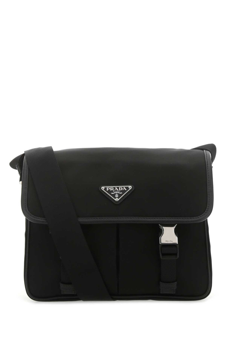 Prada Black Logo-applique Messenger Bag In Black