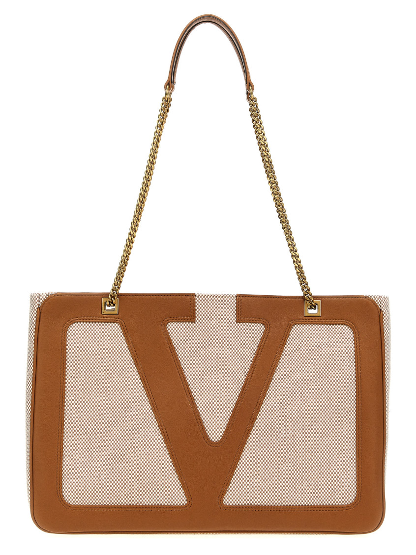 Valentino Garavani Garavani Viva Superstar Medium Canvas Shopping Bag Woman Natural/spice Uni In Beige