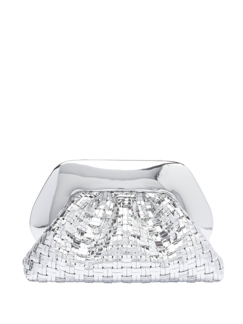 Themoirè Silver Tia Weaved Laminated Clutch