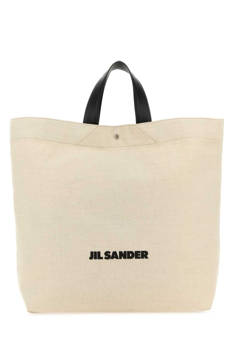 Jil Sander Leather Handles Canvas Tote In White