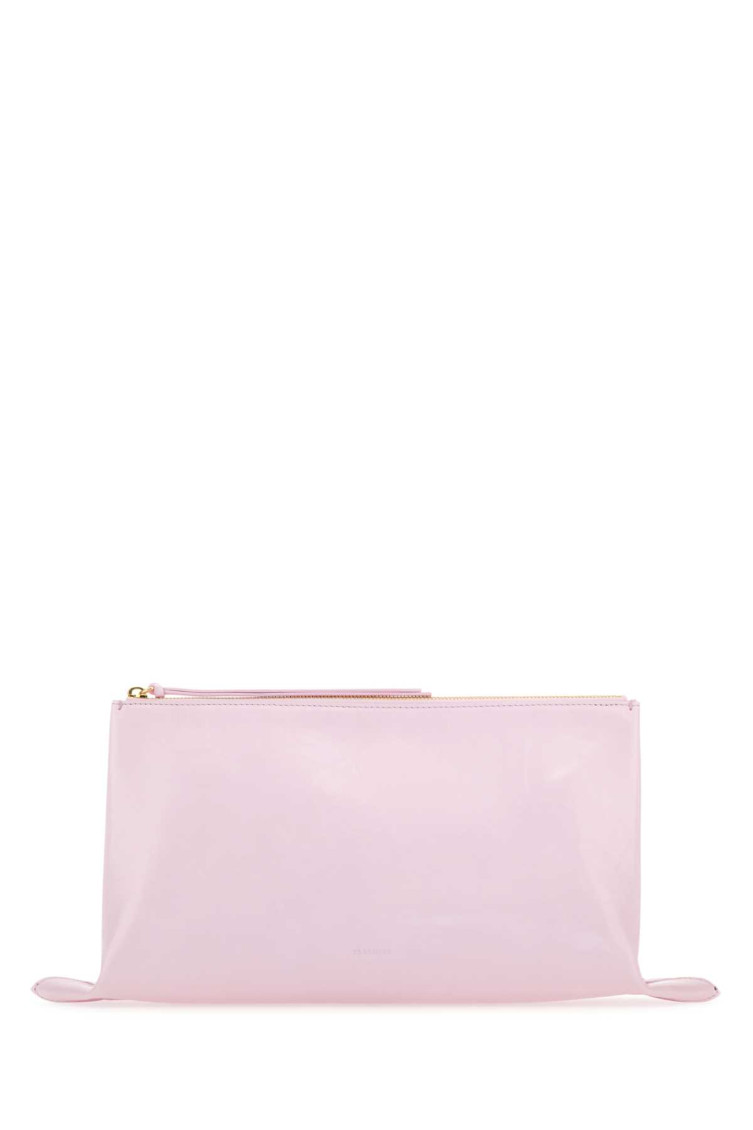 Jil Sander Pastel Pink Leather Medium Clutch In Light Purple