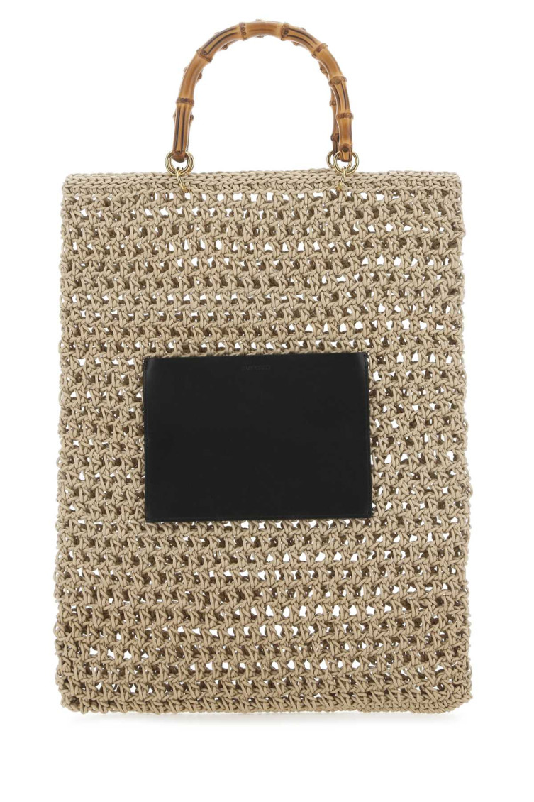 Jil Sander Canvas Tote Bag With Structured Bamboo Handle In Beige