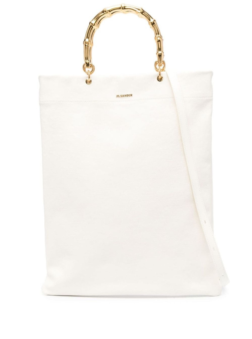 Jil Sander White Tote Bag With Bamboo Handles In White